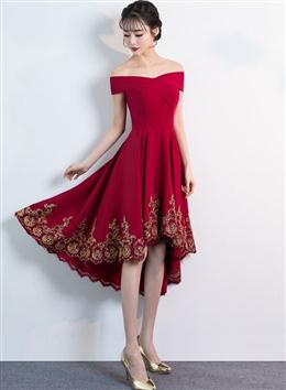 Picture of Lovely Dark Red Color High Low Bridesmaid Dresses, Short Prom Dresses